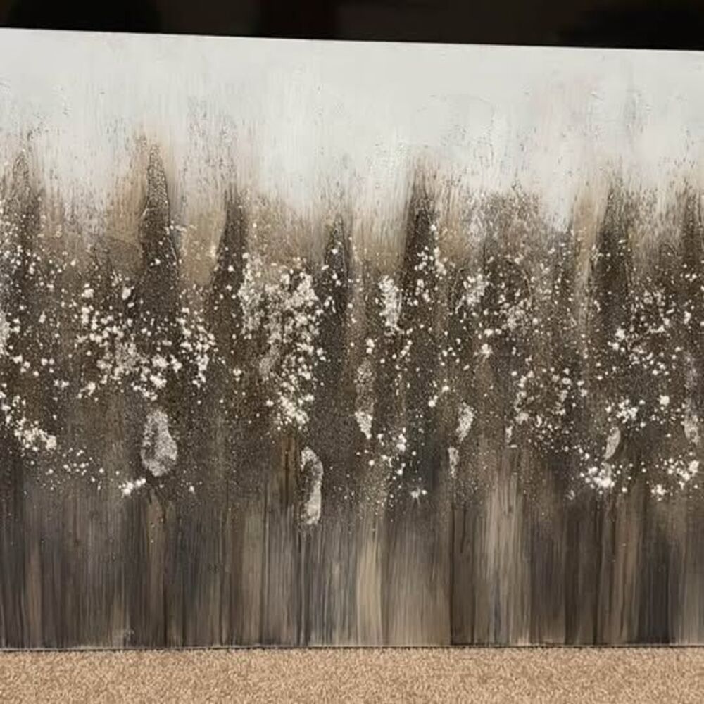 Large Abstract Textured Canvas Wall Art - Neutral Brown, Silver & White (59" x 2